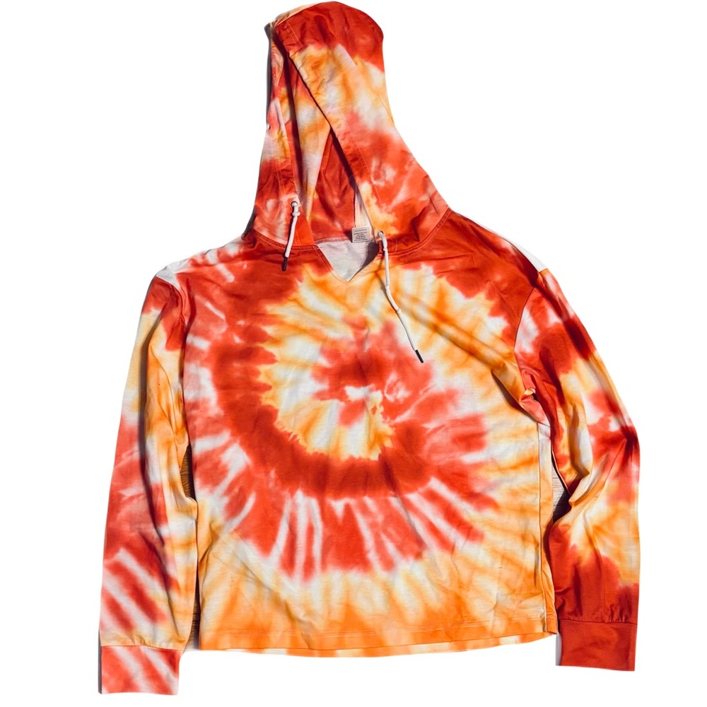 Women’s Frestlye Tie died pullover Hoodie White yellow orange Size Small